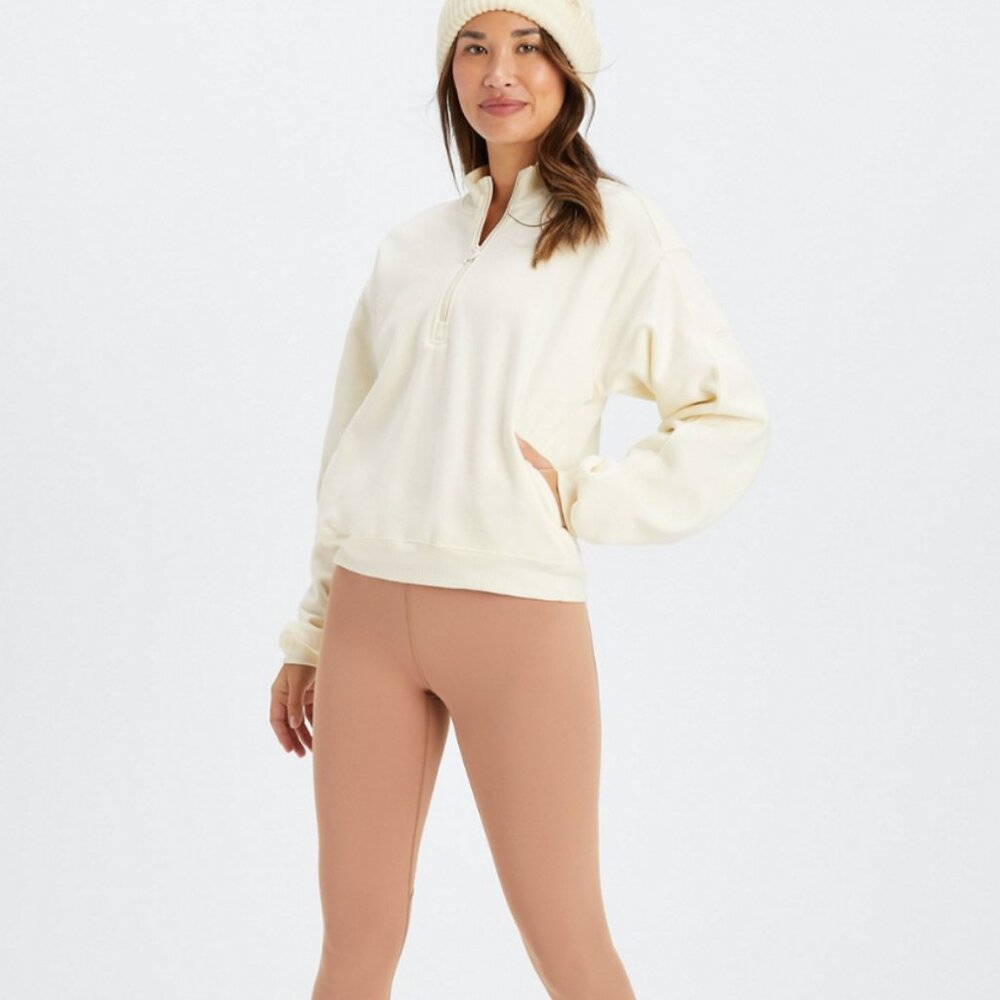 Fabletics Cream Half-Zip Pullover Sweatshirt Size… - image 3